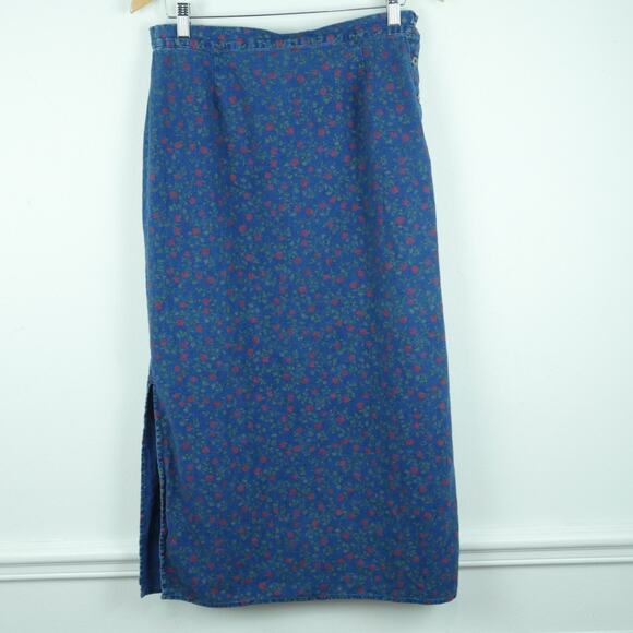 Vintage M L Top Skirt Set Linen Blend 90s Cottagecore Midi Floral Prairie Modest - Picture 6 of 11